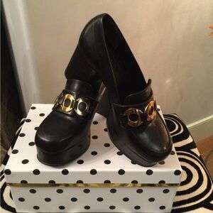See By Chloe Black and Gold Platform Loafers